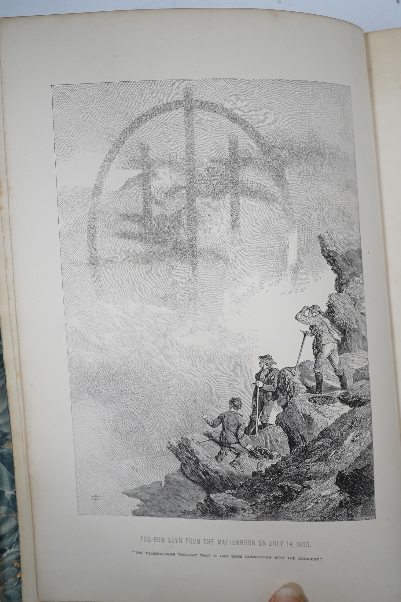 Whymper, Edward - Scrambles Amongst the Alps in the years 1860-69. Fourth Thousand. 23 plates (1 coloured and folded), 5 folded maps and num. engraved text illus.; earlier 20th century gilt ruled half morocco and cloth,